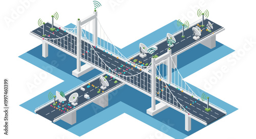 Isometric Smart City Bridge Infrastructure with 5G Connectivity and IoT Traffic Management