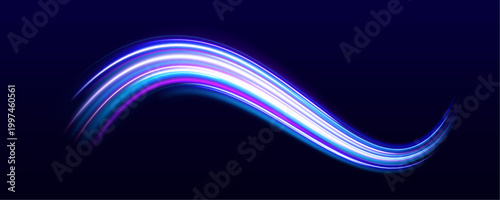 Εκτύπωση καμβά Glowing wave patterns sweep through futuristic space, combining vivid neon colors and smooth abstract acceleration