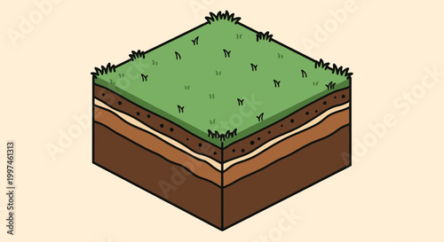 Isometric Soil Layers Cross Section with Green Grass Top