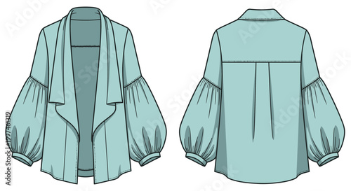 Fashion Design: Light Blue Jacket with Balloon Sleeves