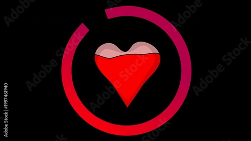 Red icon of heart with vibrant beating motion and blood liquid filling progress loop on transparent background