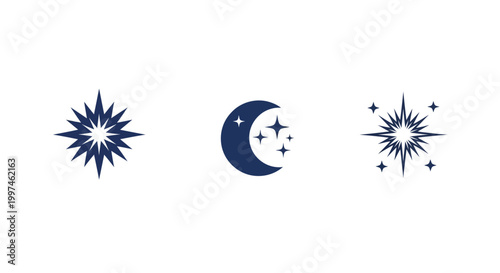 Foto Blue star moon icons set.