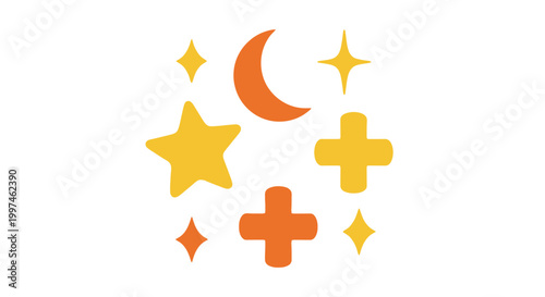 Yellow and orange star moon symbols.