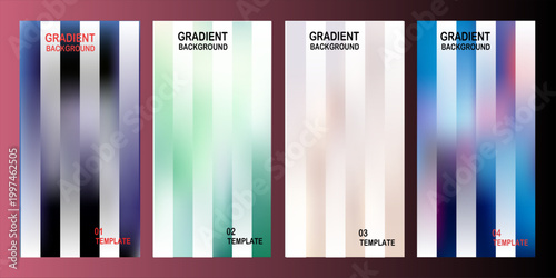 Four colorful vertical backgrounds with gradient and text elements