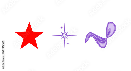 Red star and purple abstract shapes.