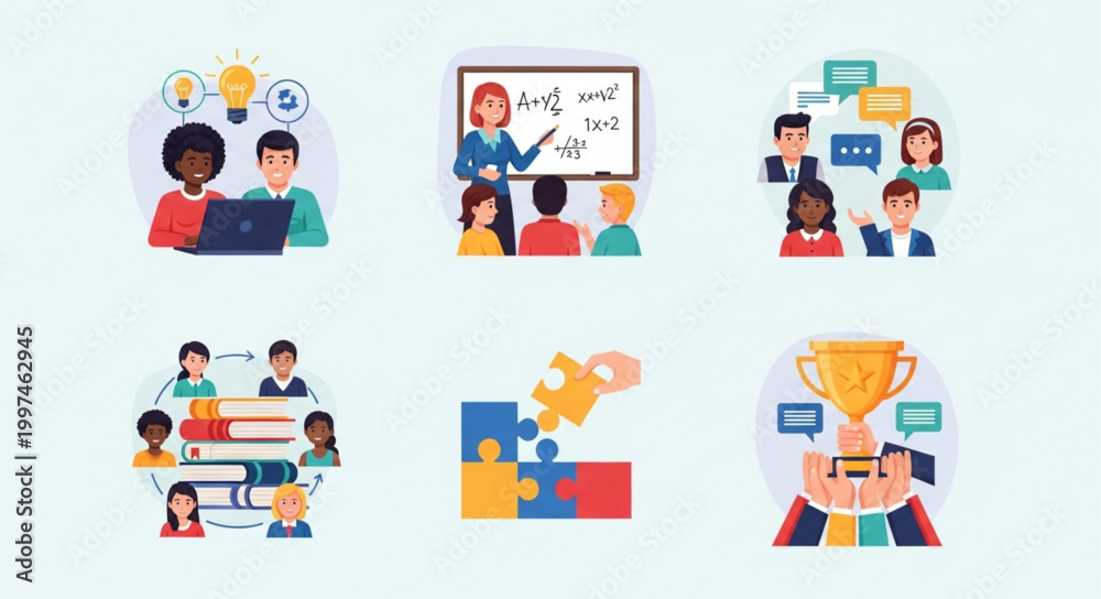 Fototapeta premium Diverse Group of People Engaged in Various Learning and Collaboration Activities.