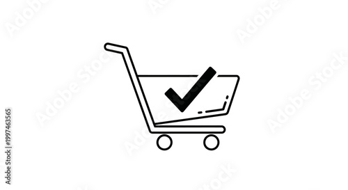 Shopping cart with check mark.