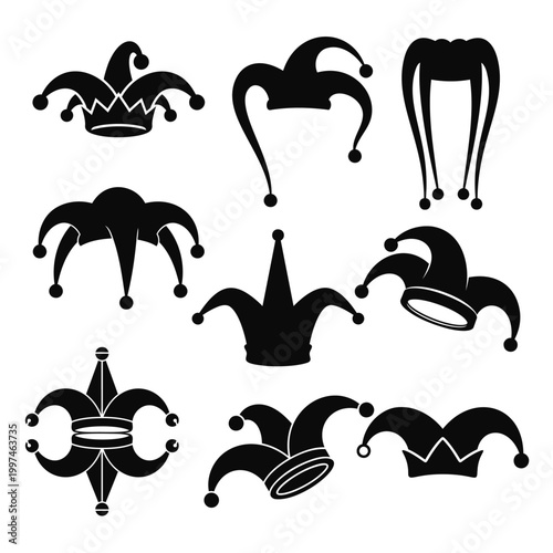 Jester Hat Silhouette Graphic Set for Carnival and Entertainment Design