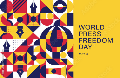 World Press Freedom Day Poster May 3 — Journalism, Media Freedom, Microphone and Megaphone Graphic
