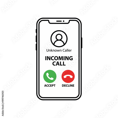 Unknown Caller Incoming Call Screen on Smartphone with Accept and Decline Buttons
