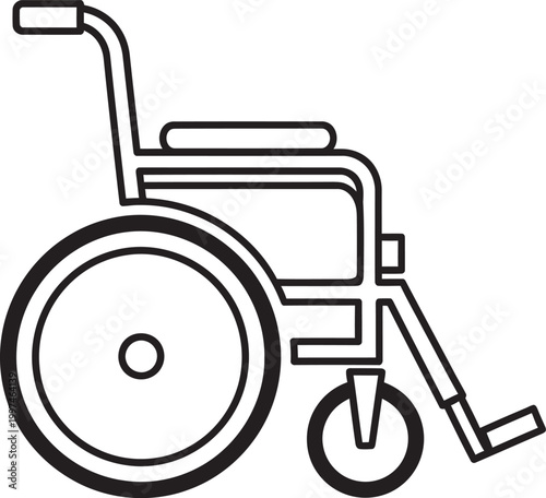 Minimalist illustration of a classic wheelchair in black and white Vector