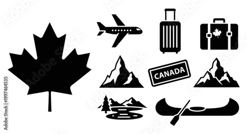 Canada travel icon set tourism destination collection