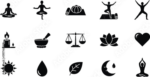 Black silhouette icons representing spirituality wellness and mystical concepts