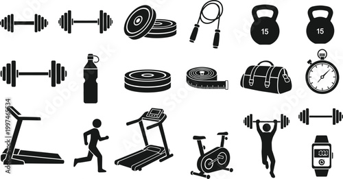 Fitness equipment and workout icons a comprehensive collection for health and exercise