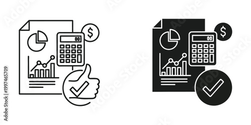 Visual representation of financial success and approval through analytics and calculations