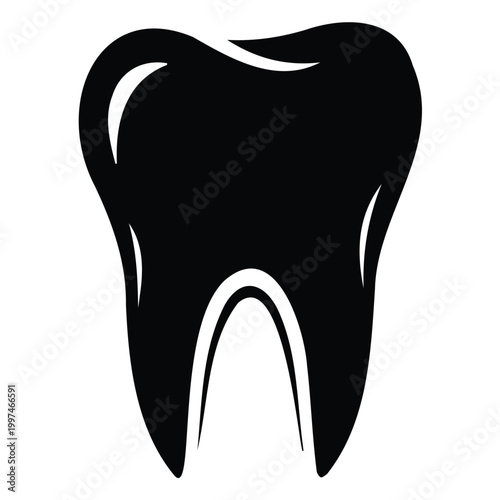 Healthy tooth vector illustration, clean human molar with roots in dentistry medical icon.