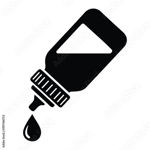 Medical eye dropper bottle with liquid drop for vision care vector illustration silhouette.