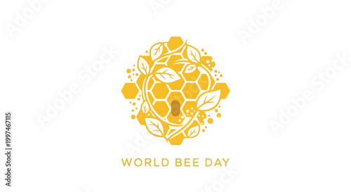 World Bee Day Yellow Honeycomb Illustration.