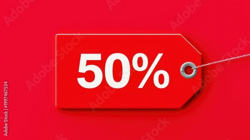 Red tag with bold white 