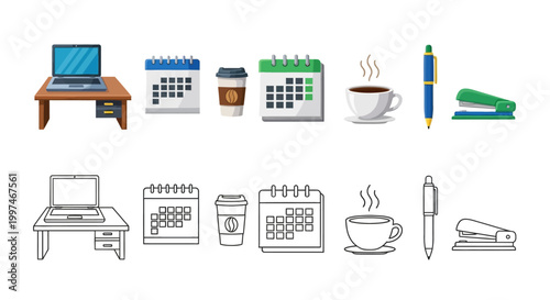 Office supplies icons for planning and work