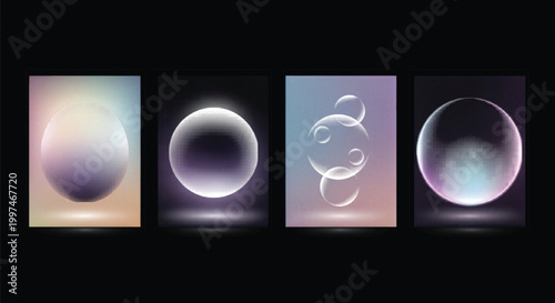 Set of 4 Abstract Gradient Glass Sphere and Bubble Vector Backgrounds