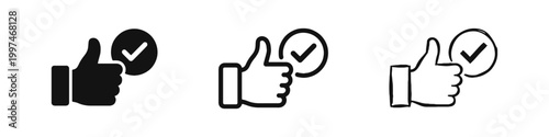 Thumbs Up and Checkmark Icons Set - Success and Approval Symbols in Multiple Styles