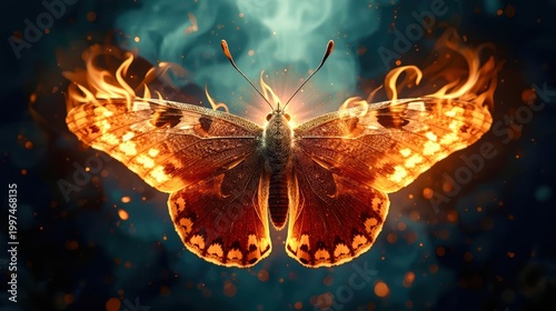 Fiery butterfly glows with intense orange light