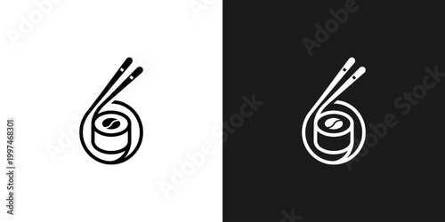 Sushi roll with chopsticks vector illustration