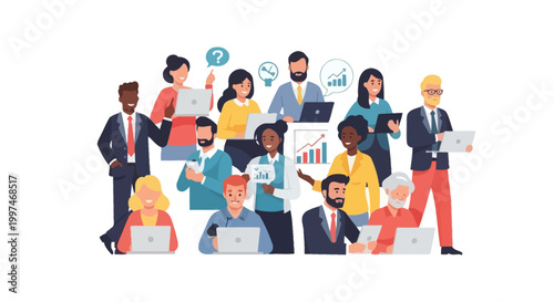 Diverse Business Team Collaborating on Digital Projects and Data Analysis