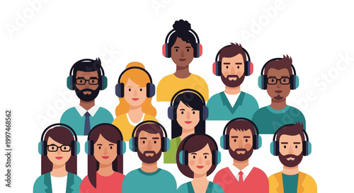 Diverse Communication Team with Headphones for Customer Service, E-learning & Remote Support