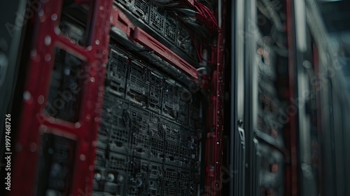 Modern data center servers with red infrastructure