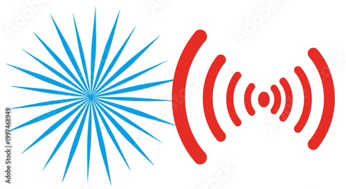 Blue and red signal waves logo.