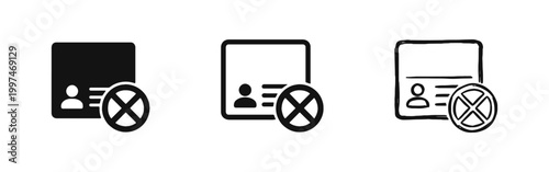 Invalid ID Card Icons Set - Access Denied and Cancelled Identity Symbols