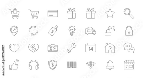 Set of thin line icons for online shopping and e-commerce