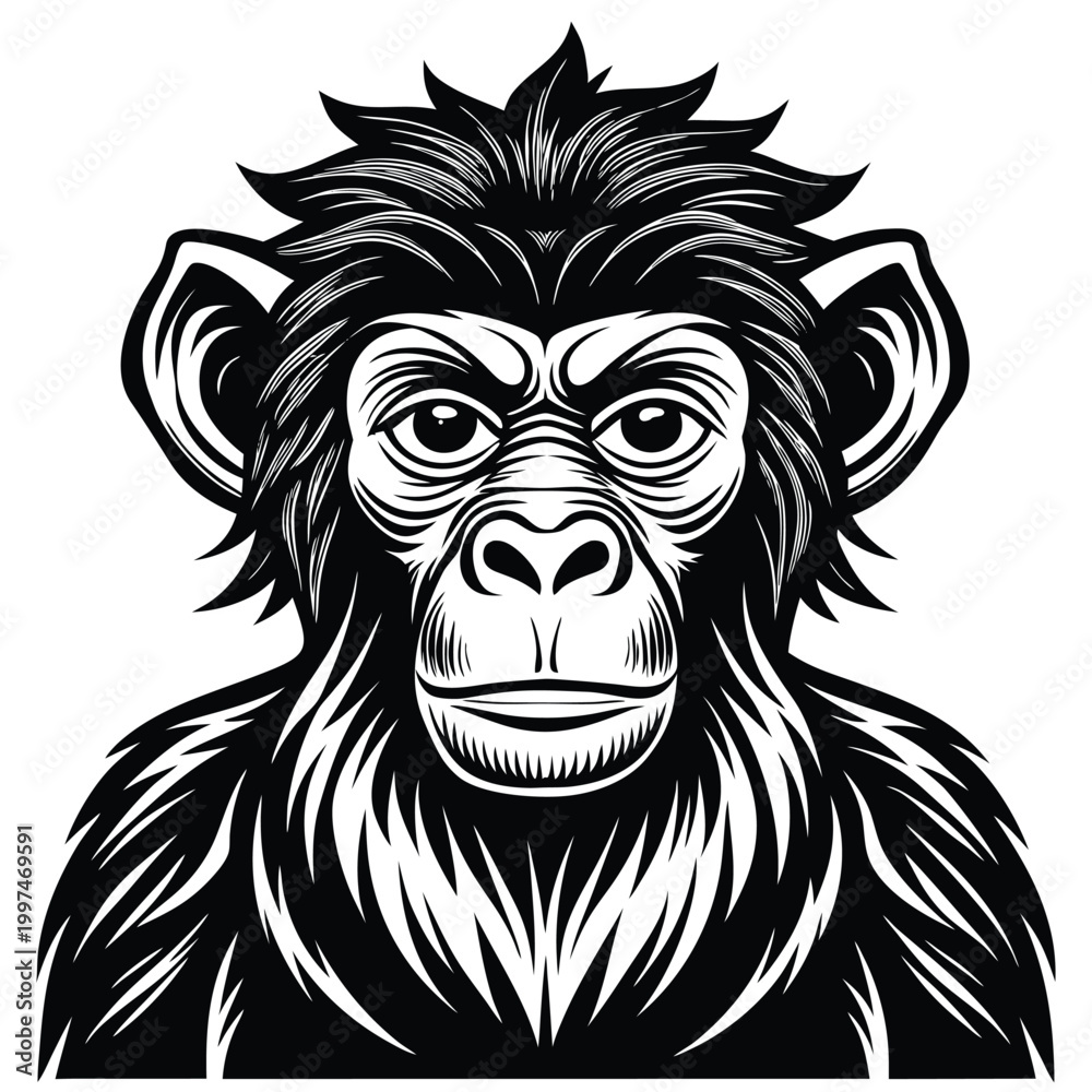 Obraz premium Set of different monkey silhouettes isolated on white background. Capuchin monkey and chimpanzee hanging, sitting and running