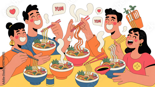 Colorful cartoon family having fun picnic with food and drinks outdoors Vector
