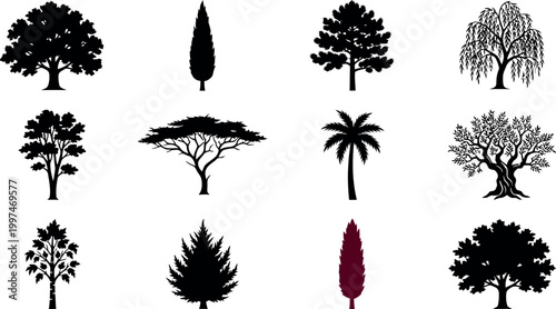 Tree silhouettes in black and white grid layout high-quality professional