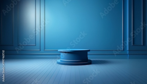 podium in the corner of empty blue room