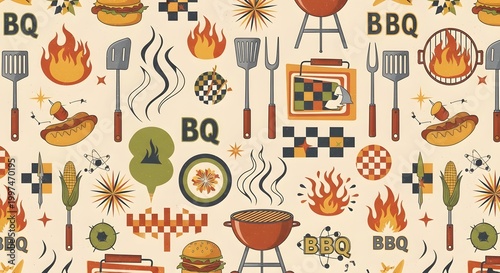 Festive fathers day background bbq grill burgers and summer cookout elements