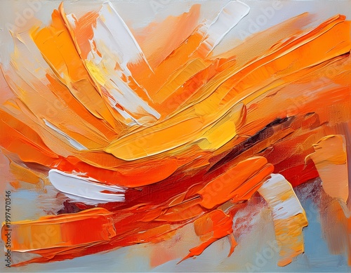 vibrant orange brush strokes on white canvas thick impasto texture acrylic contemporary