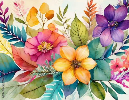 vibrant watercolor blooms leaves and stems perfect for design projects watercolor wallpaper