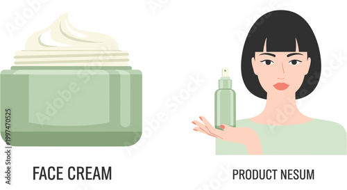 Natural face cream and serum for skincare routine in minimalist flat design for beauty product advertising