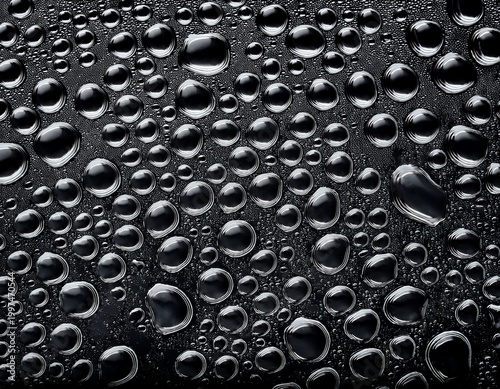 water drops on a black background glass texture with droplets surface wet with dew abstract wallpaper in bubbles