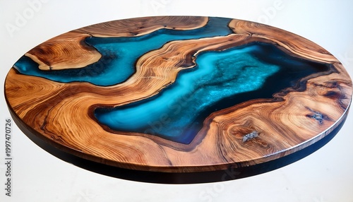 wooden table made of epoxy resin exotic wood texture table top art design of furniture with an ocean or river pattern