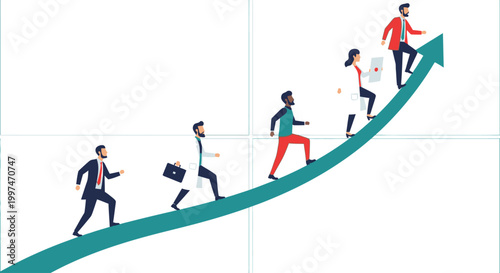 Business People Climbing Up Arrow Graph.