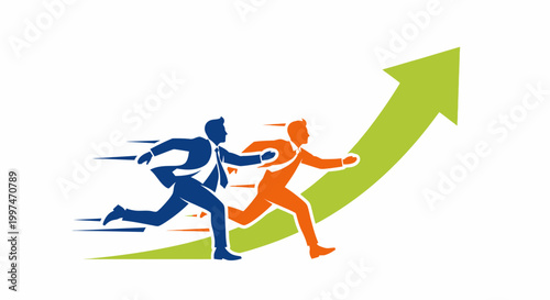 Business People Running Up Arrow Graph.