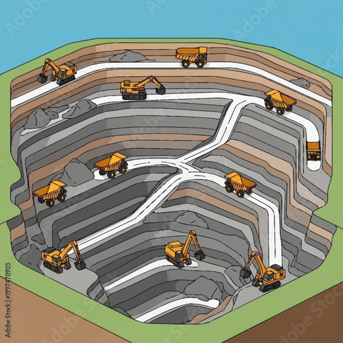 open pit mine excavation process.