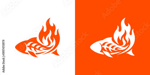 Fiery fish logo design vector illustration