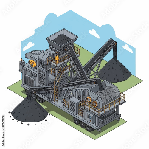 Industrial stone crusher machine in operation.