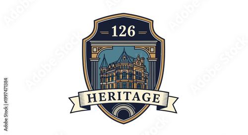 Heritage emblem with building logo.